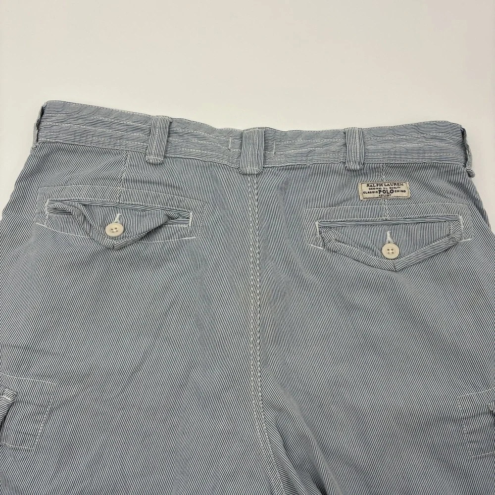 Polo Ralph Lauren Men's Pinstripe Cargo Shorts Blue White Cotton Size 36